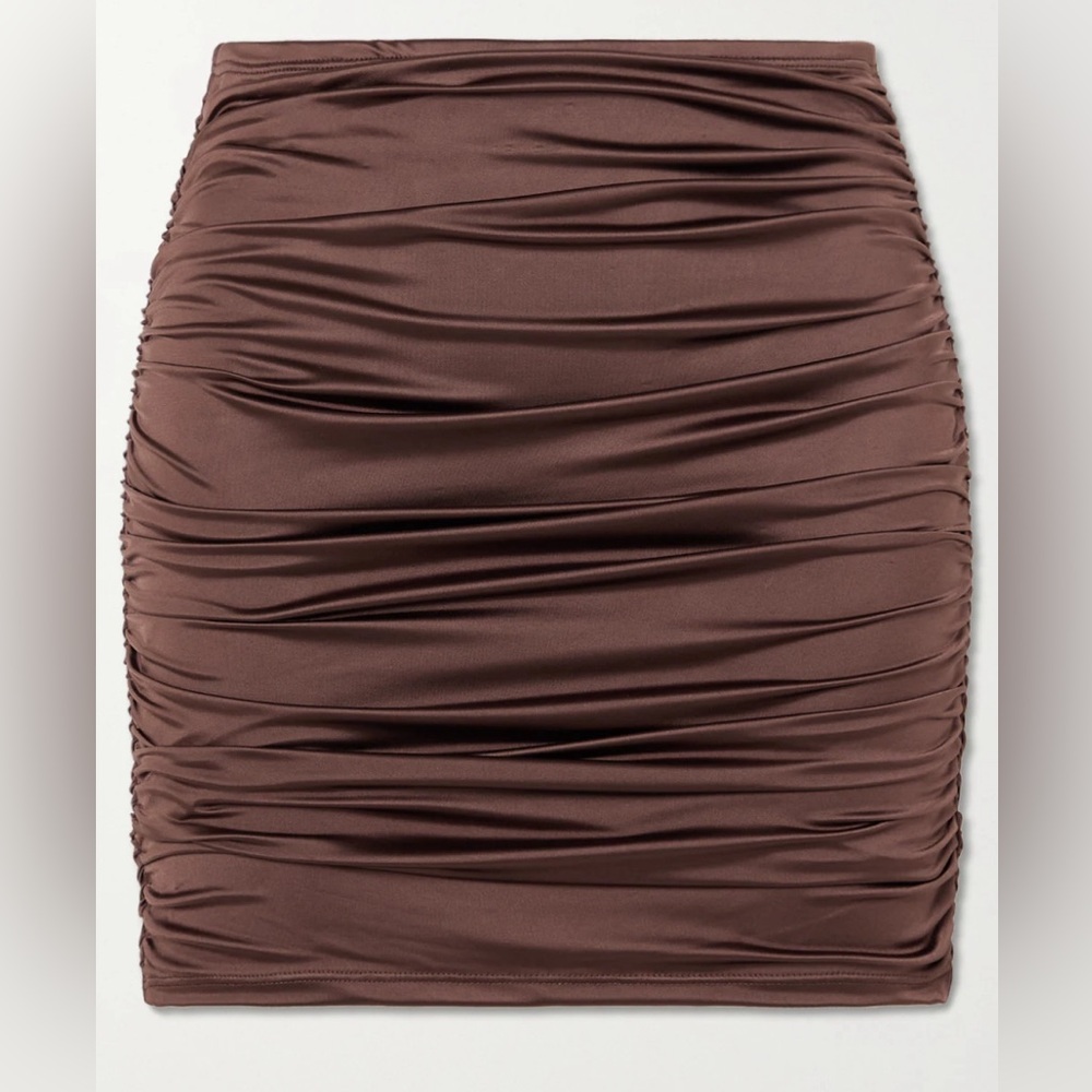 GOOD AMERICAN Ruched stretch-satin mini skirt